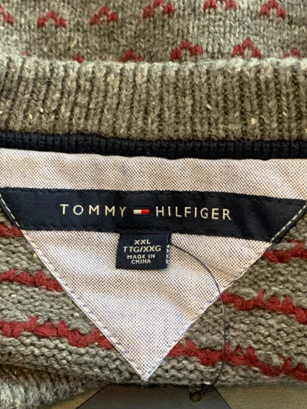 Tommy Hilfiger Men's Crew Neck Heavyweight Pullover Sweater, Gray Geometric, XXL